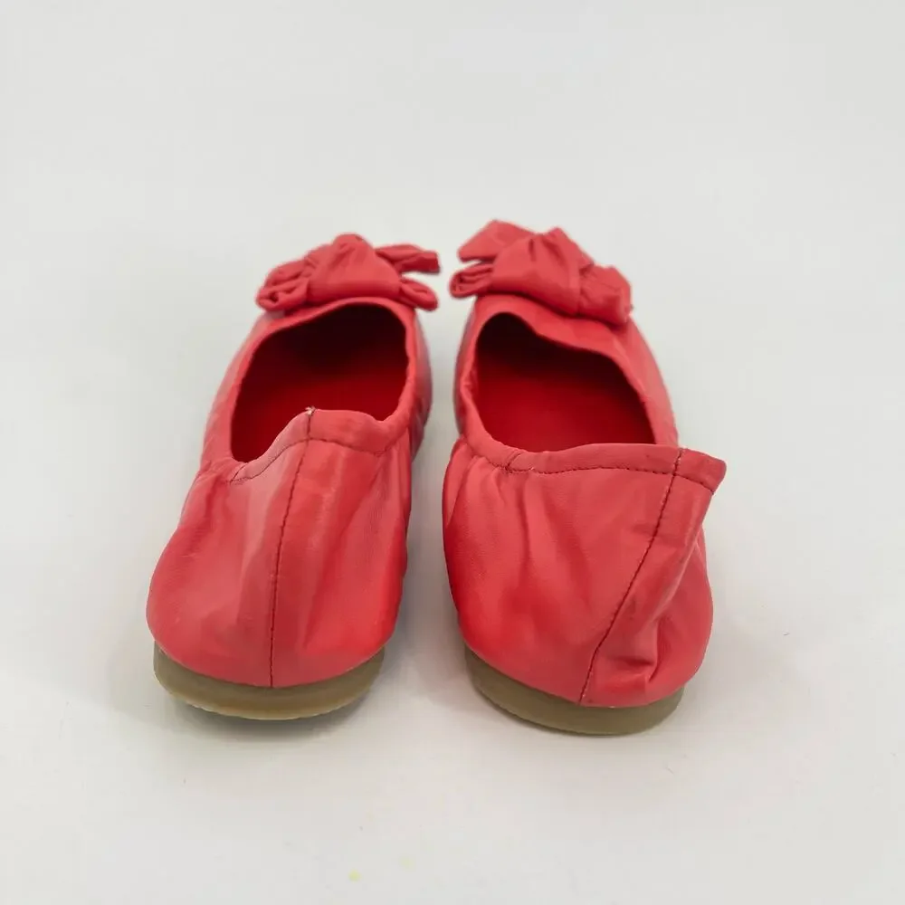 C Label Size 9 Divine Coral Pink Vegan Leather Ballet Flats Bow Shoes